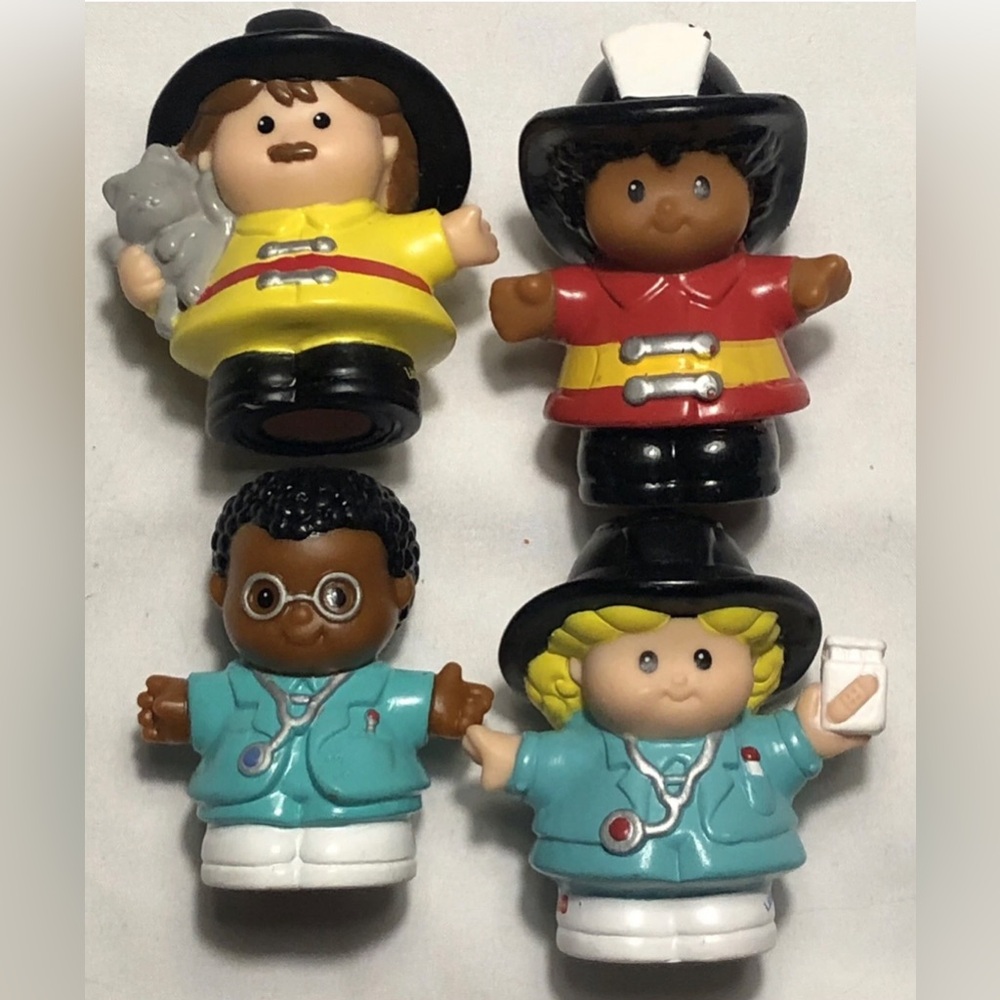 Fisher Price Little People EMT, Paramedic, Fireman W/Kitty, Doctor - On The Job